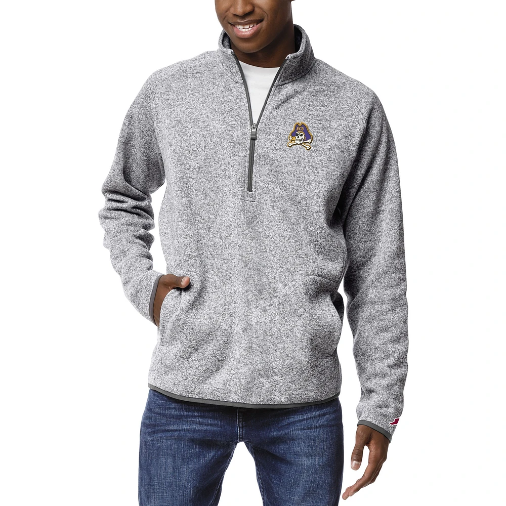 Men's League Collegiate Wear Heather Gray ECU Pirates Saranac Quarter-Zip Pullover Top
