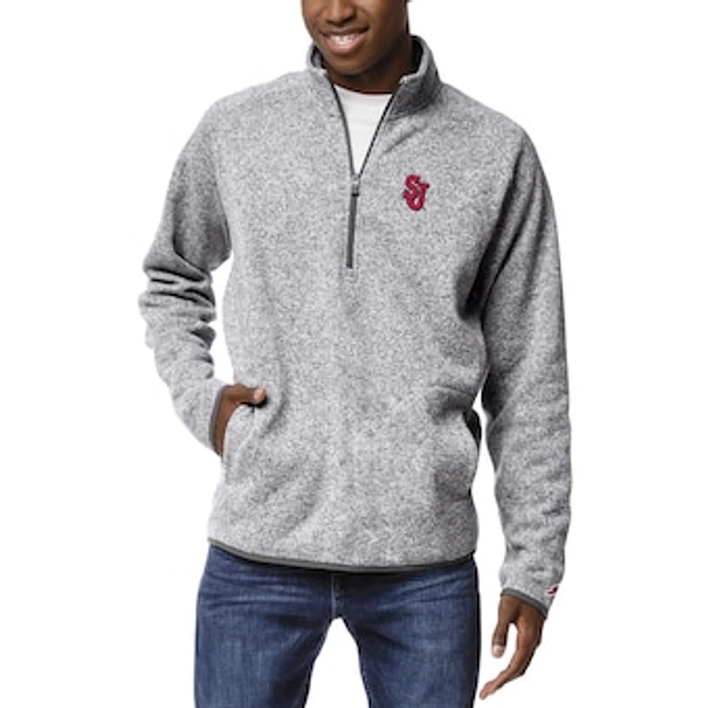 Men's League Collegiate Wear Heather Gray St. John's Red Storm Saranac Quarter-Zip Pullover Top