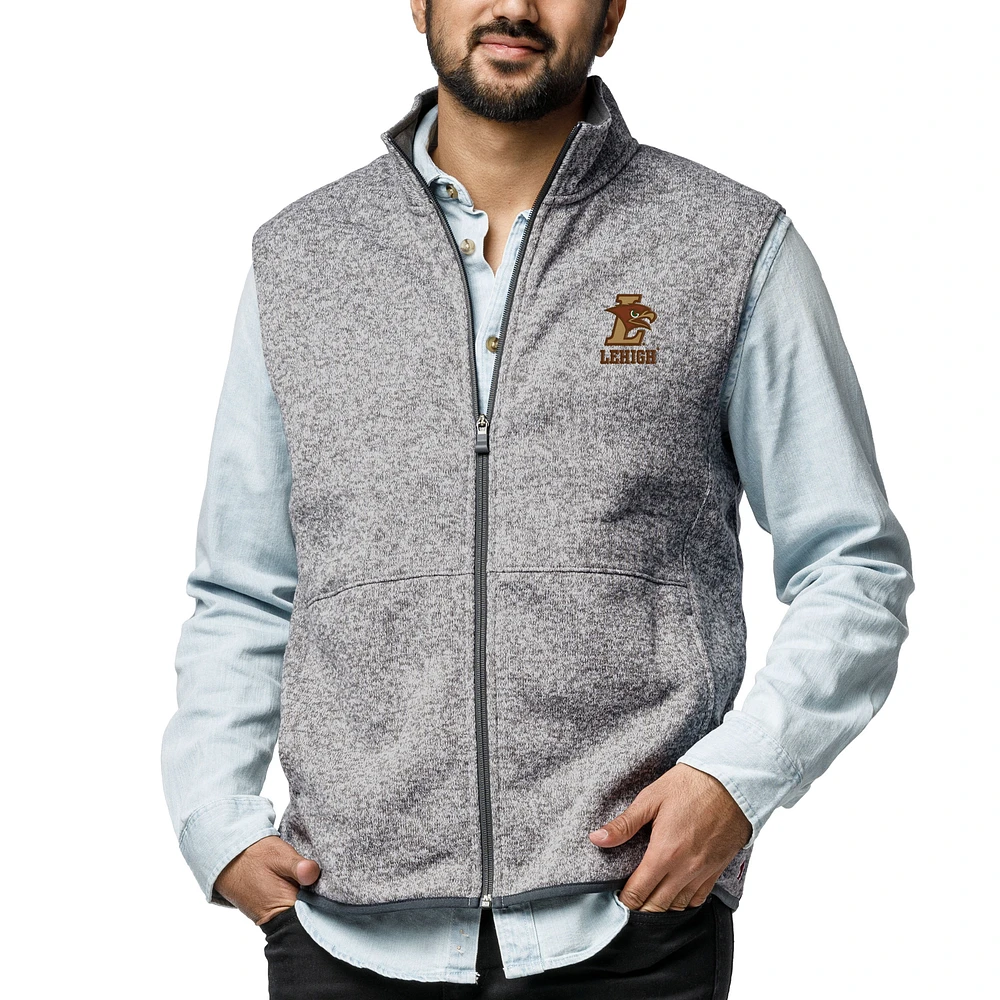 Men's League Collegiate Wear Heather Gray Lehigh Mountain Hawks Saranac Full-Zip Vest