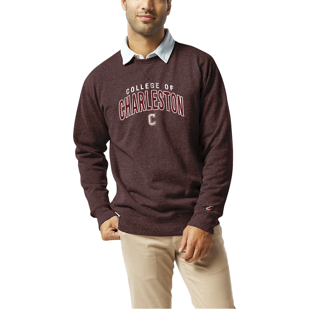 Men's League Collegiate Wear Heather Maroon Charleston Cougars Heritage Tri-Blend Pullover Sweatshirt