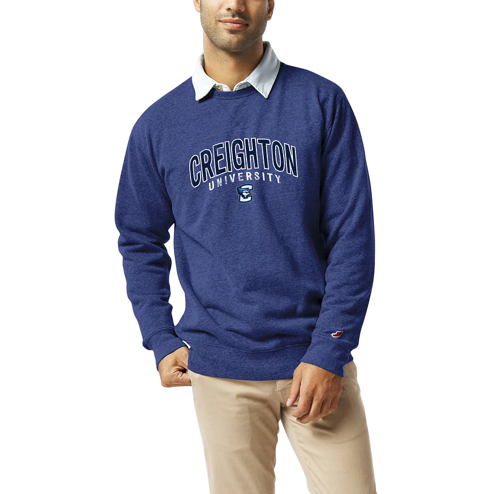 Men's League Collegiate Wear Heather Royal Creighton Bluejays Heritage Tri-Blend Pullover Sweatshirt