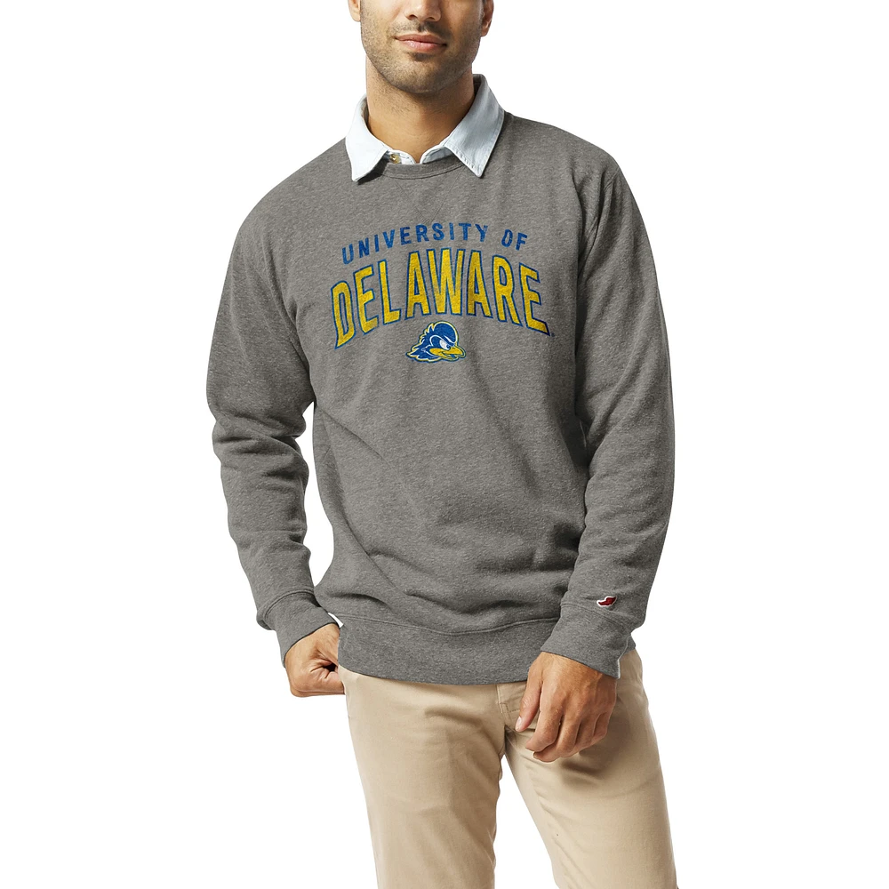 Men's League Collegiate Wear Heather Gray Delaware Fightin' Blue Hens Heritage Tri-Blend Pullover Sweatshirt