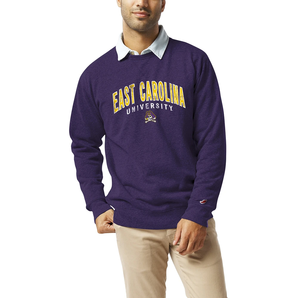 Men's League Collegiate Wear Heather Purple ECU Pirates Heritage Tri-Blend Pullover Sweatshirt
