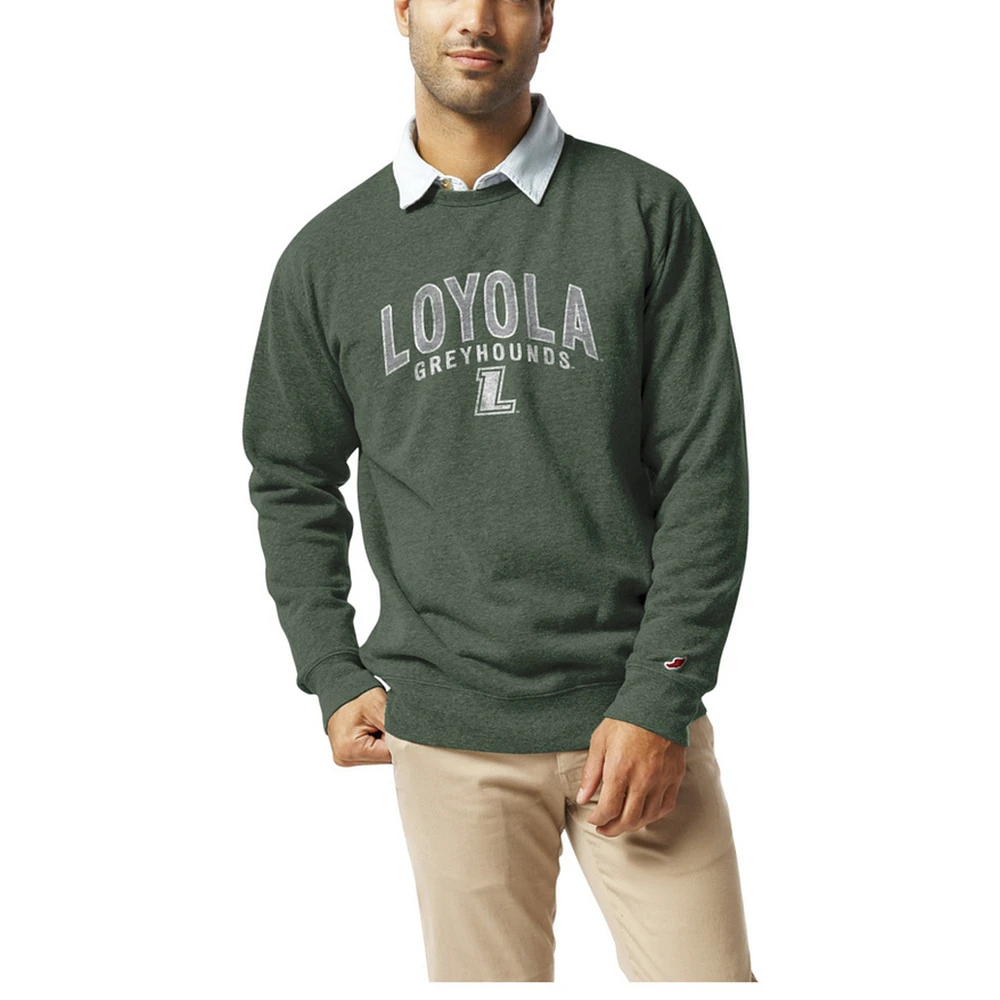 Men's League Collegiate Wear Heather Green Loyola Greyhounds Heritage Tri-Blend Pullover Sweatshirt