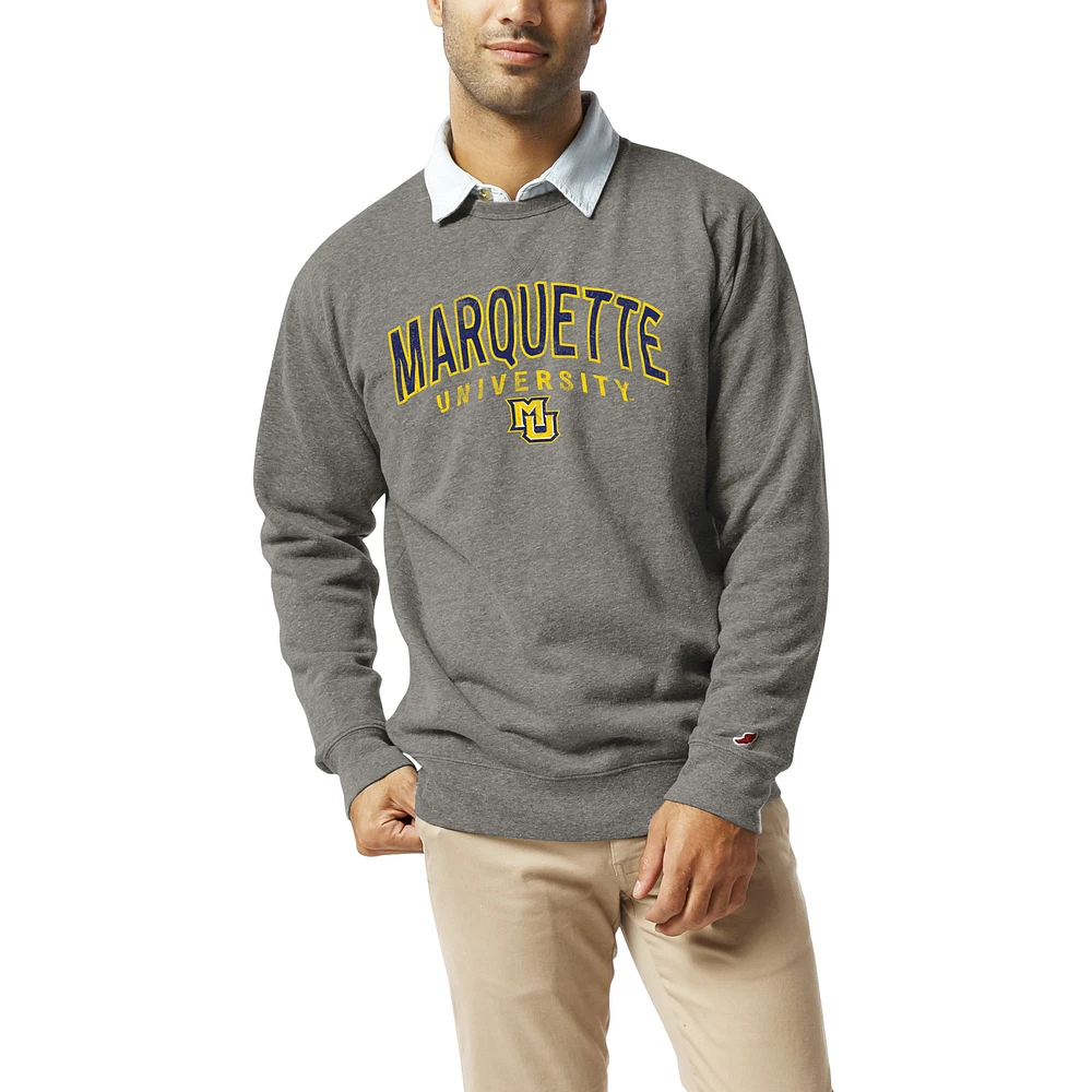 Men's League Collegiate Wear Heather Gray Marquette Golden Eagles Heritage Tri-Blend Pullover Sweatshirt