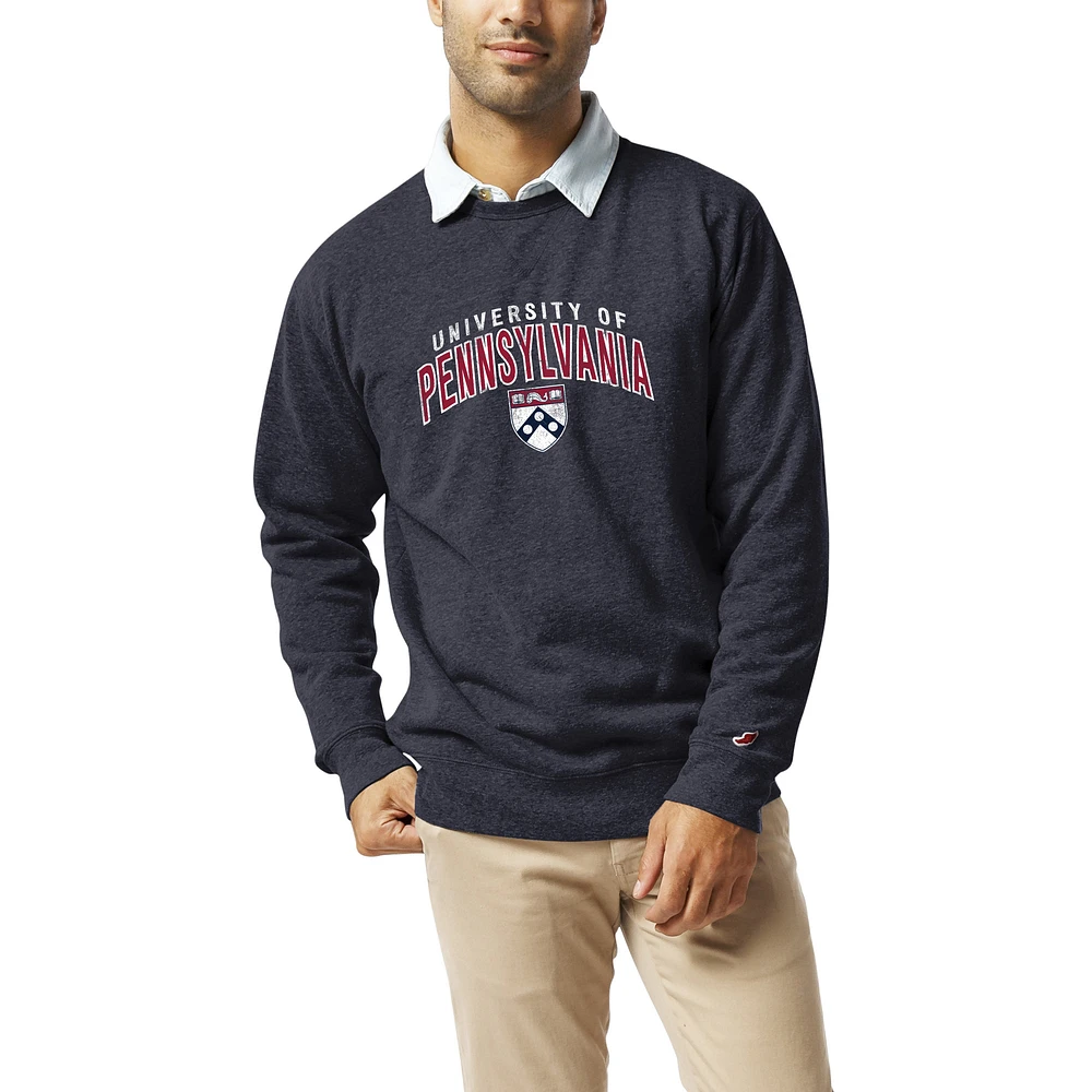 Men's League Collegiate Wear Heather Navy Pennsylvania Quakers Heritage Tri-Blend Pullover Sweatshirt
