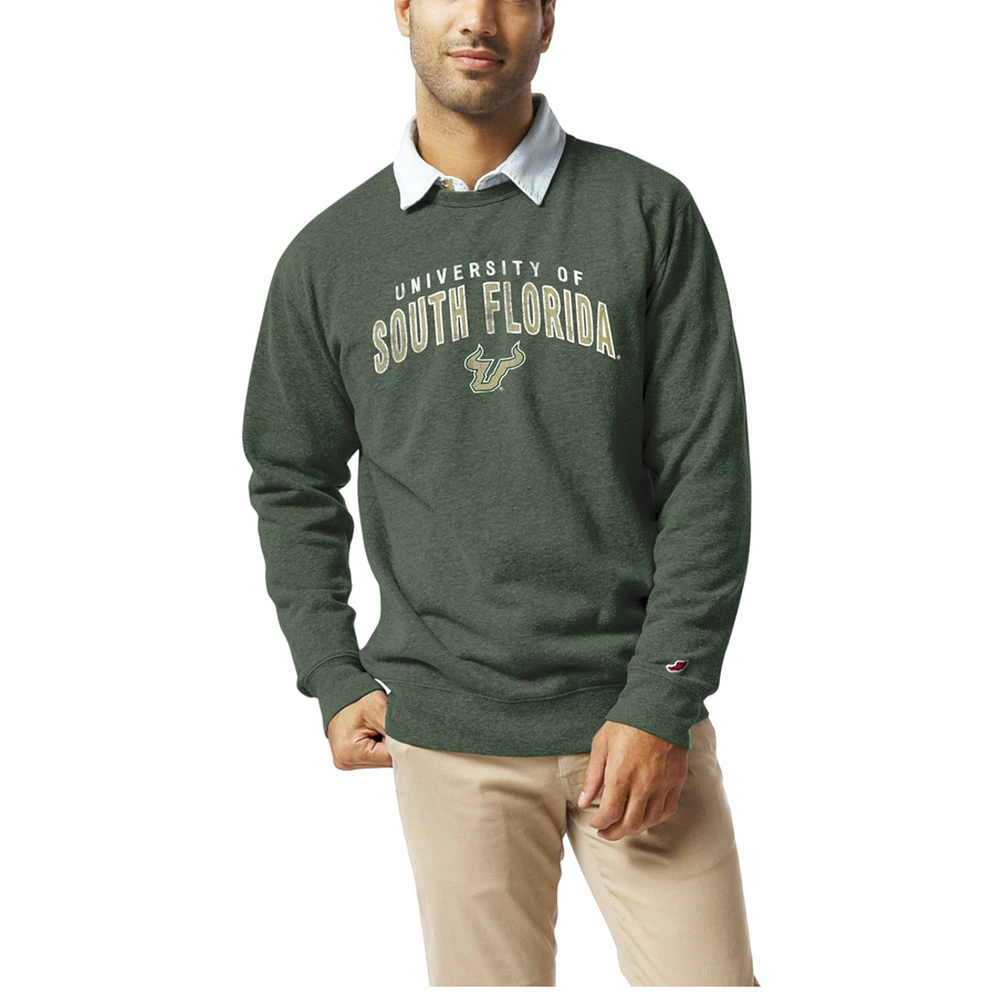 Men's League Collegiate Wear Heather Green South Florida Bulls Heritage Tri-Blend Pullover Sweatshirt