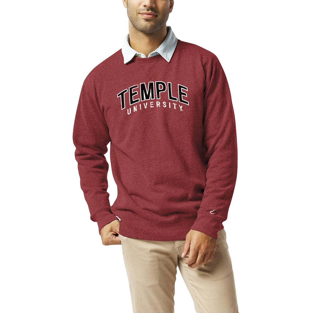 Men's League Collegiate Wear Cherry Temple Owls Heritage Tri-Blend Pullover Sweatshirt