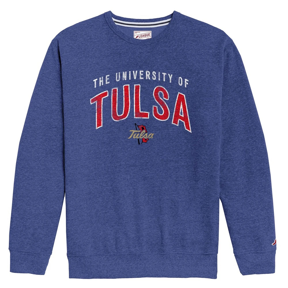 Men's League Collegiate Wear Heather Royal Tulsa Golden Hurricane Heritage Tri-Blend Pullover Sweatshirt