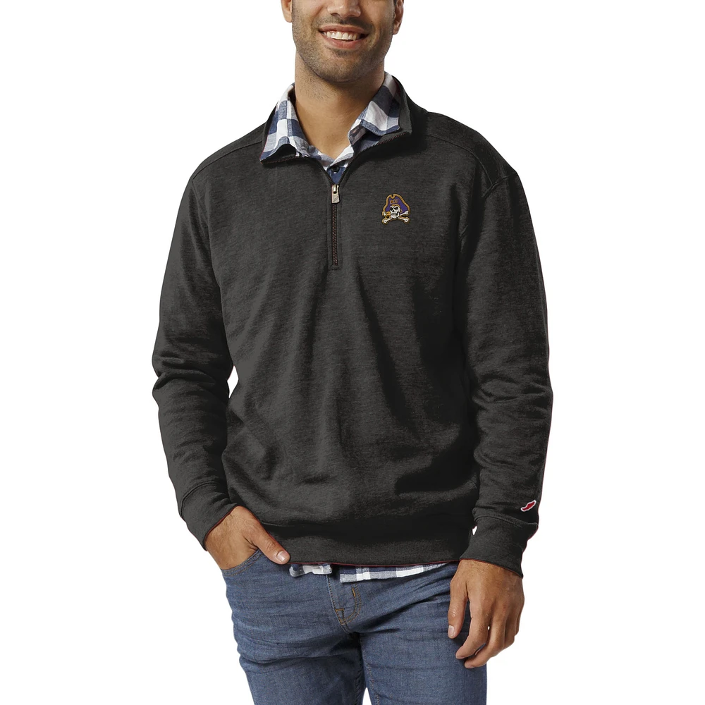 Men's League Collegiate Wear Heather Charcoal ECU Pirates Heritage Tri-Blend Quarter-Zip Pullover Sweatshirt