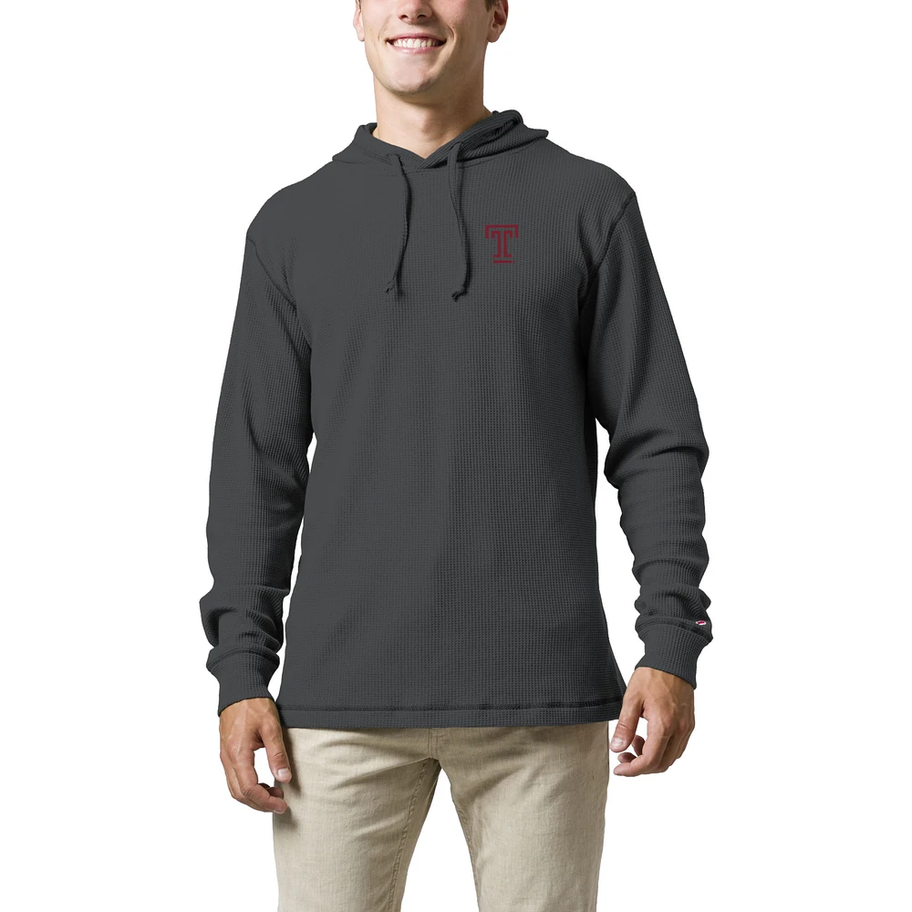 Men's League Collegiate Wear Charcoal Temple Owls Waffle Knit Pullover Hoodie