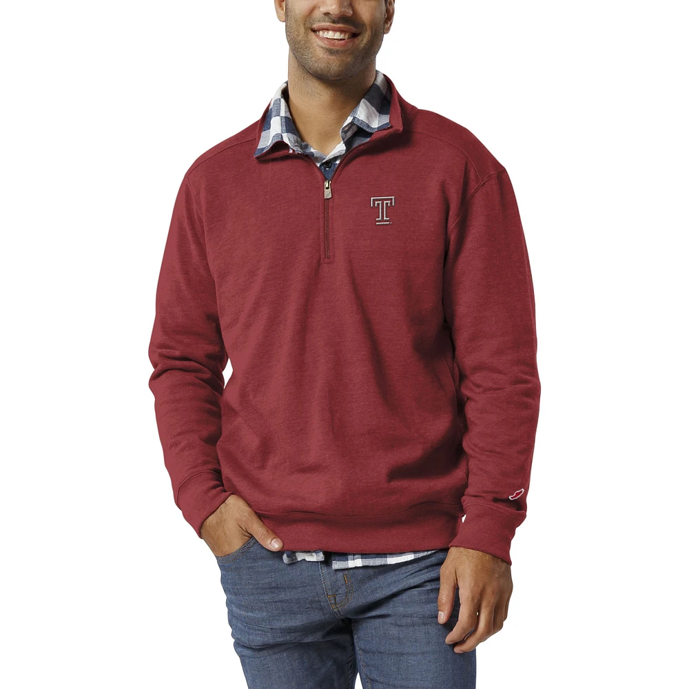 Men's League Collegiate Wear Cherry Temple Owls Heritage Tri-Blend Quarter-Zip Pullover Sweatshirt