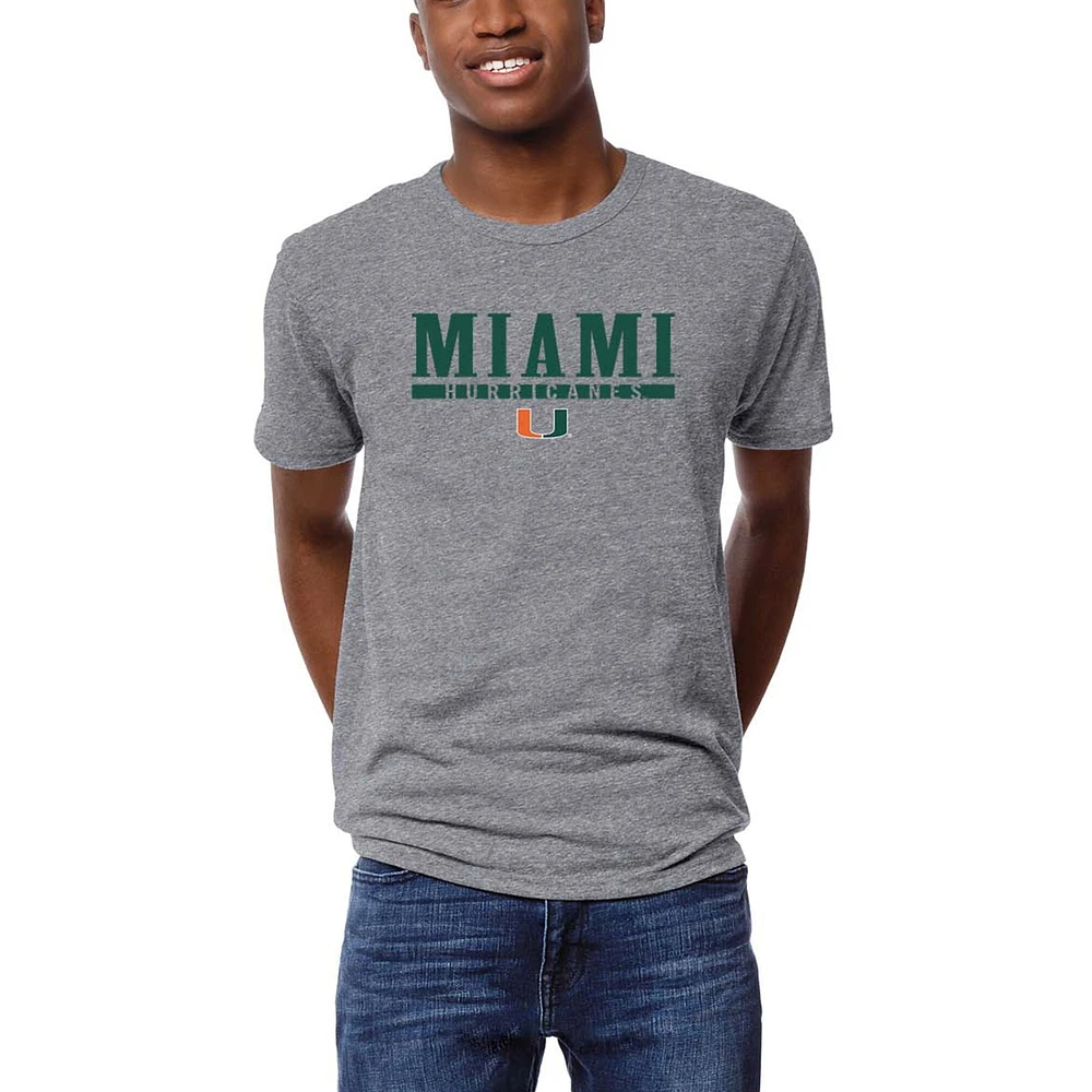 Men's League Collegiate Wear Heather Gray Miami Hurricanes Victory Falls Tri-Blend T-Shirt