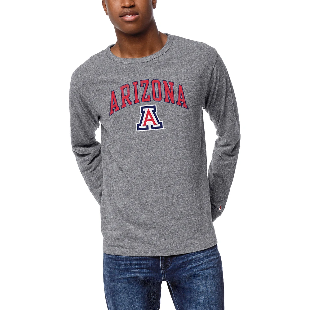 Men's League Collegiate Wear Heather Gray Arizona Wildcats Victory Falls Tri-Blend Long Sleeve T-Shirt