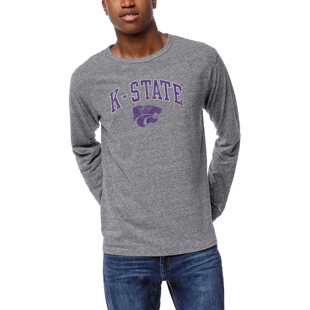 Men's League Collegiate Wear Heather Gray Kansas State Wildcats Victory Falls Tri-Blend Long Sleeve T-Shirt
