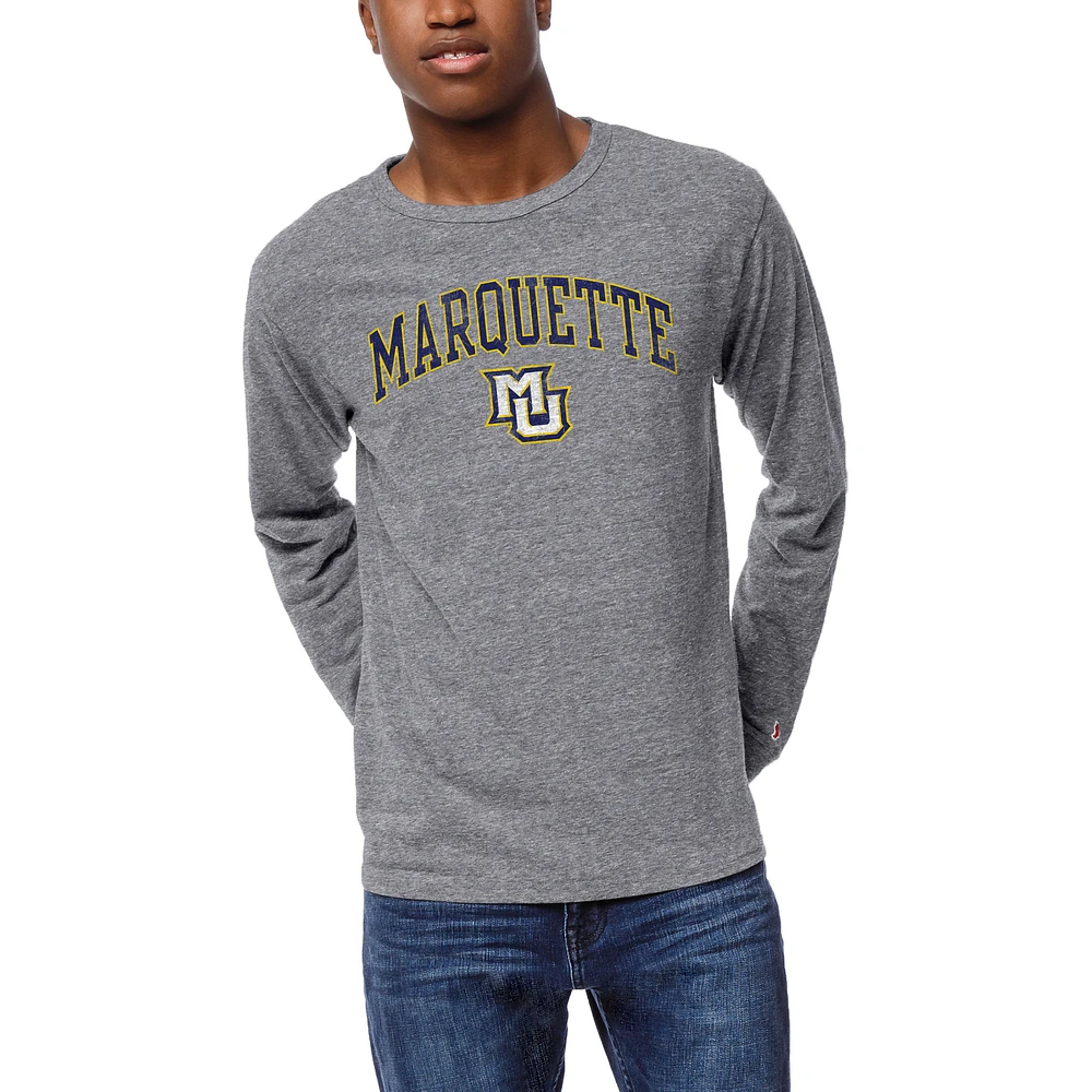 Men's League Collegiate Wear Heather Gray Marquette Golden Eagles Victory Falls Tri-Blend Long Sleeve T-Shirt
