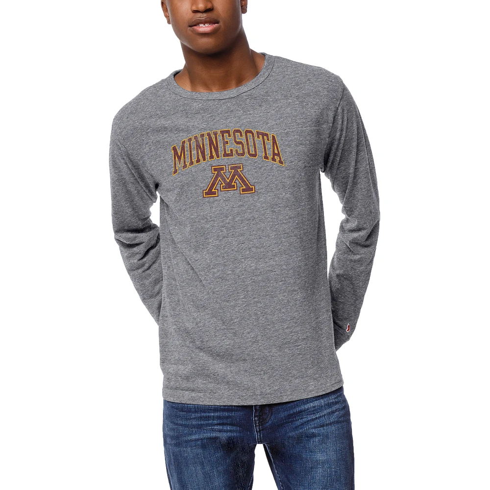 Men's League Collegiate Wear Heather Gray Minnesota Golden Gophers Victory Falls Tri-Blend Long Sleeve T-Shirt
