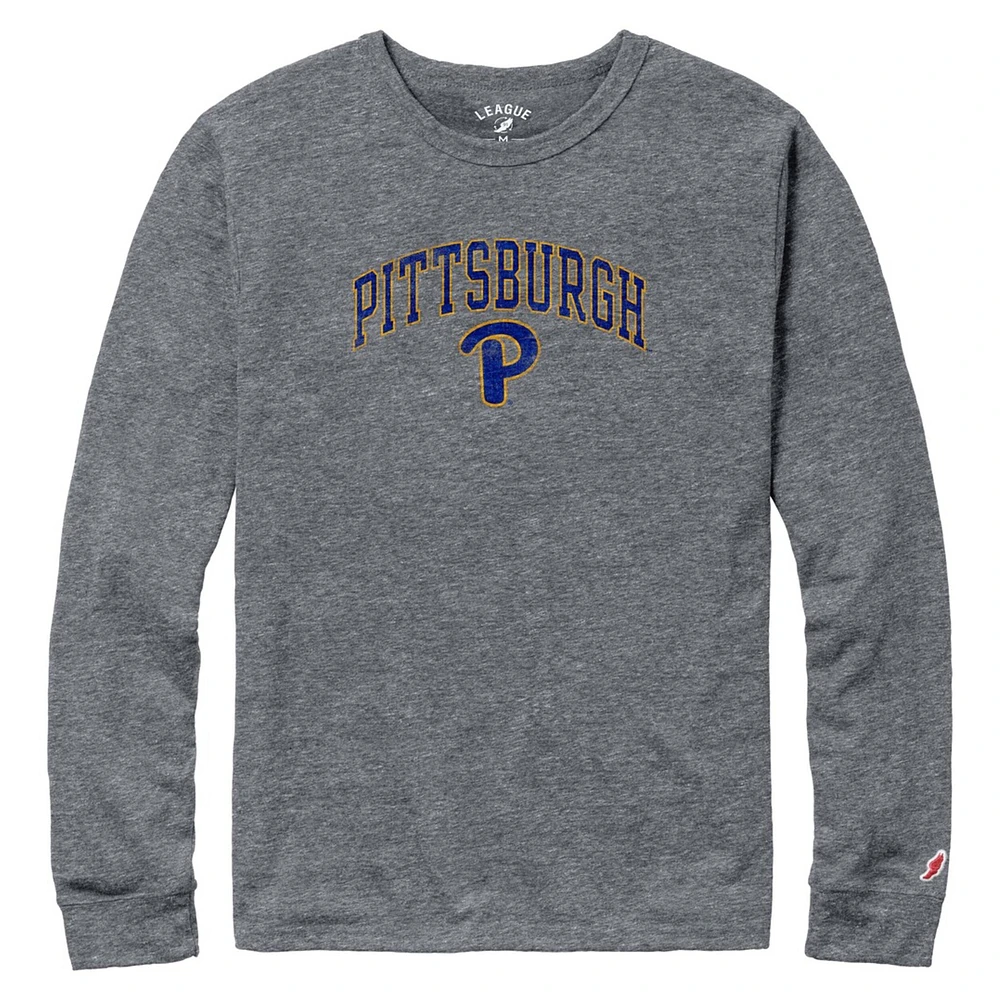 Men's League Collegiate Wear Heather Gray Pitt Panthers Victory Falls Tri-Blend Long Sleeve T-Shirt
