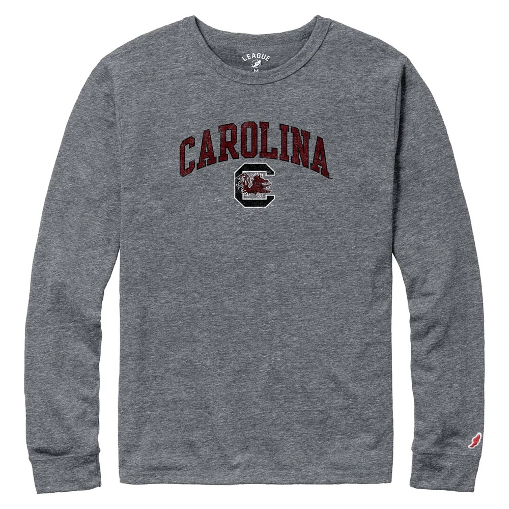 Men's League Collegiate Wear Heather Gray South Carolina Gamecocks Victory Falls Tri-Blend Long Sleeve T-Shirt
