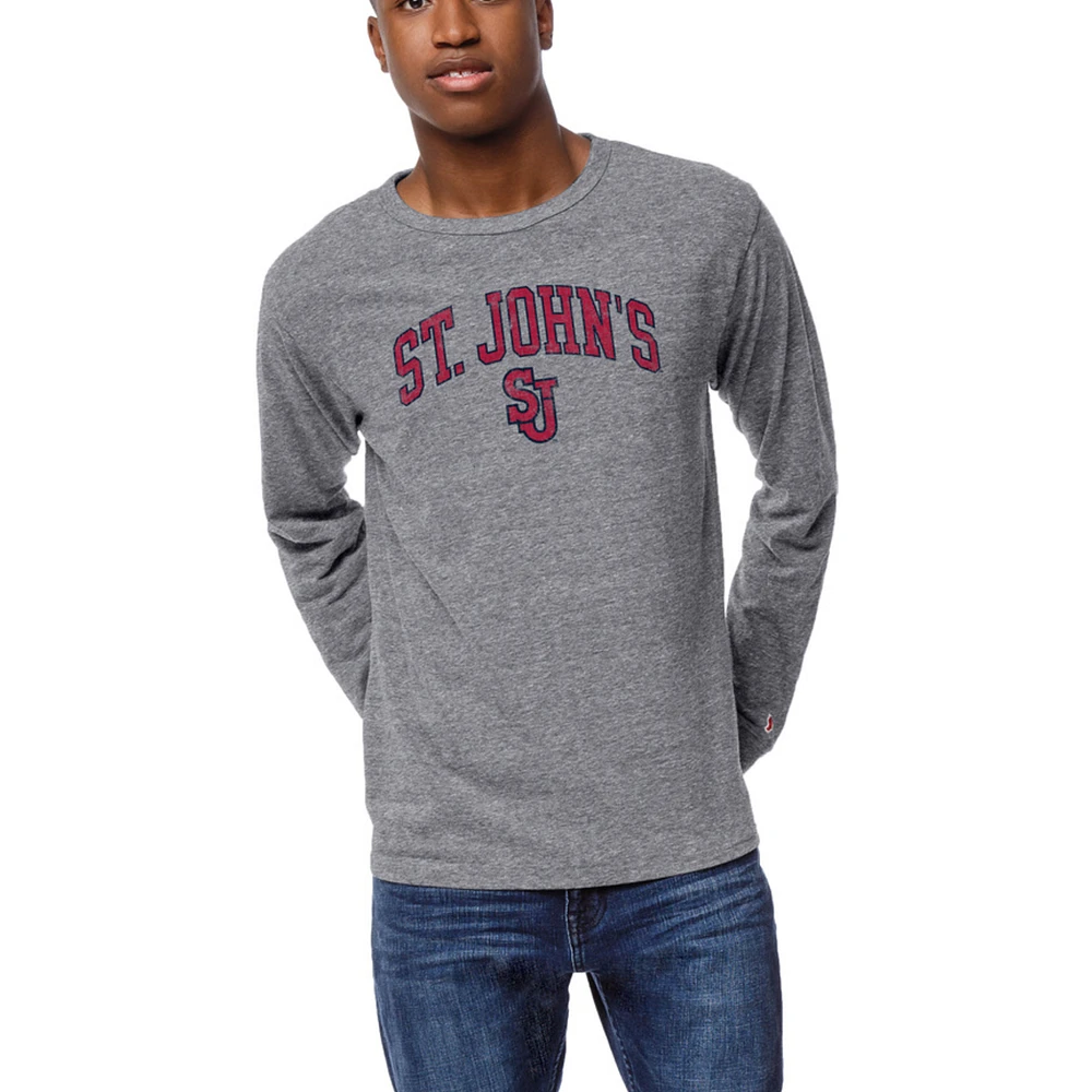 Men's League Collegiate Wear Heather Gray St. John's Red Storm Victory Falls Tri-Blend Long Sleeve T-Shirt