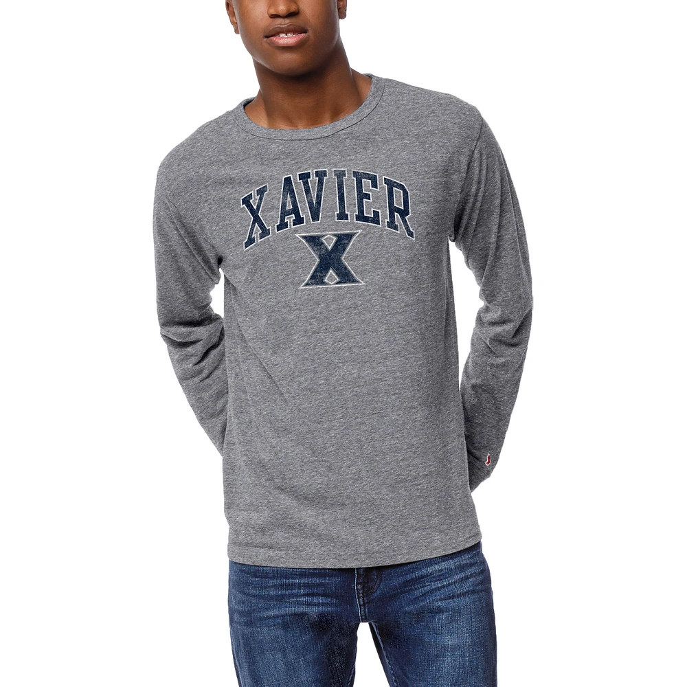 Men's League Collegiate Wear Heather Gray Xavier Musketeers Victory Falls Tri-Blend Long Sleeve T-Shirt
