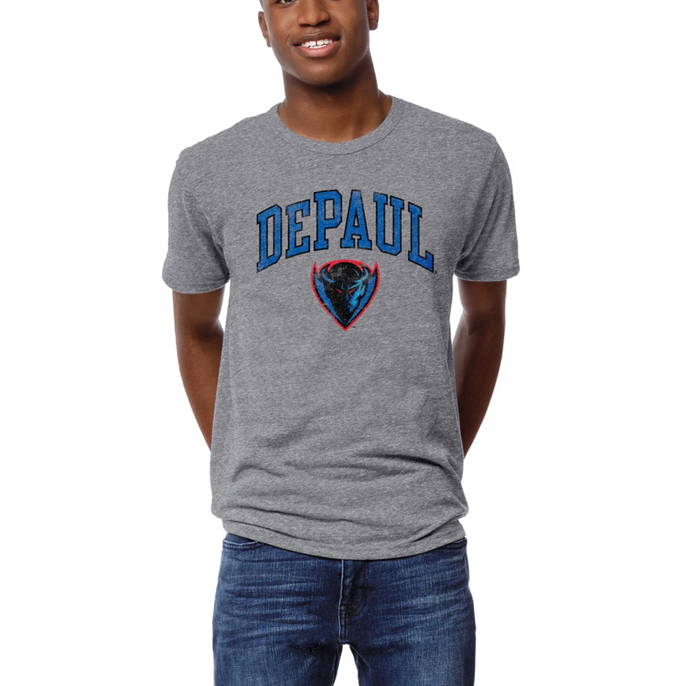 Men's League Collegiate Wear Heather Gray DePaul Blue Demons Arch Victory Falls Tri-Blend T-Shirt