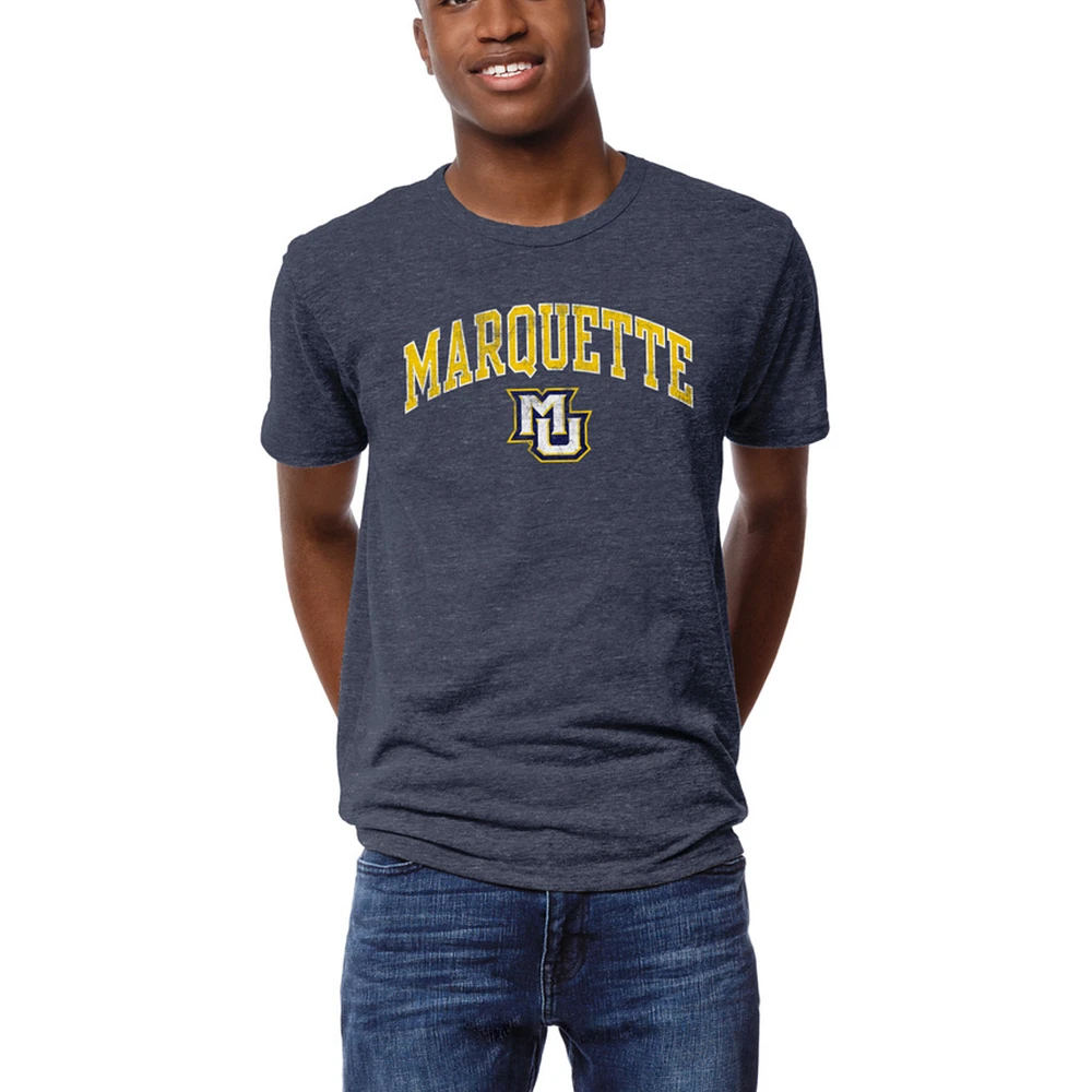 Men's League Collegiate Wear Heather Navy Marquette Golden Eagles Arch Victory Falls Tri-Blend T-Shirt