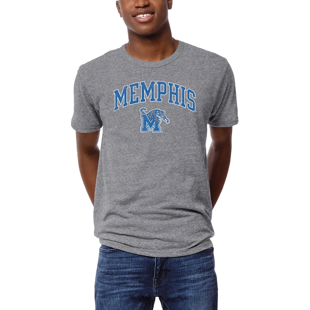 Men's League Collegiate Wear Heather Gray Memphis Tigers Arch Victory Falls Tri-Blend T-Shirt