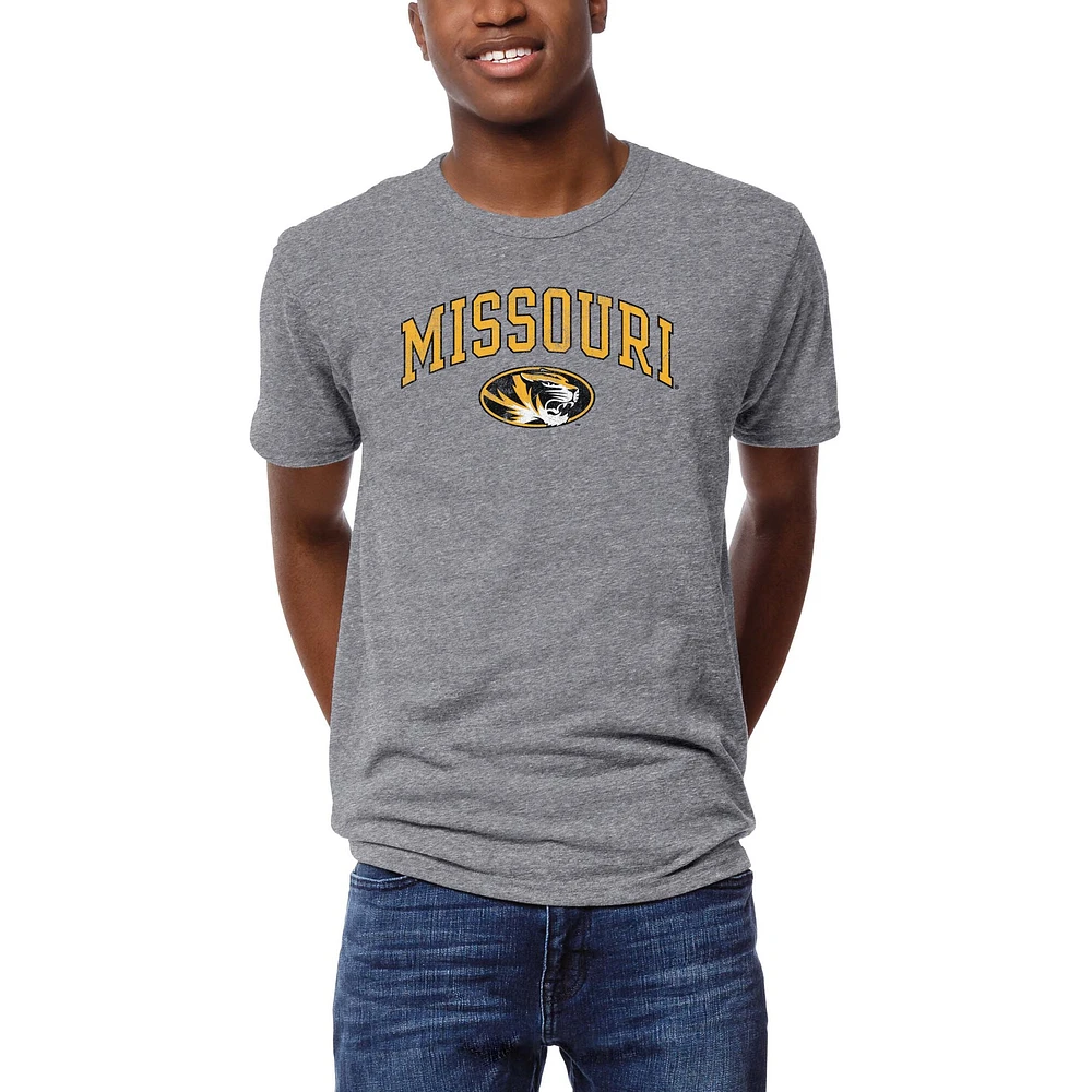 Men's League Collegiate Wear Heather Gray Missouri Tigers Arch Victory Falls Tri-Blend T-Shirt