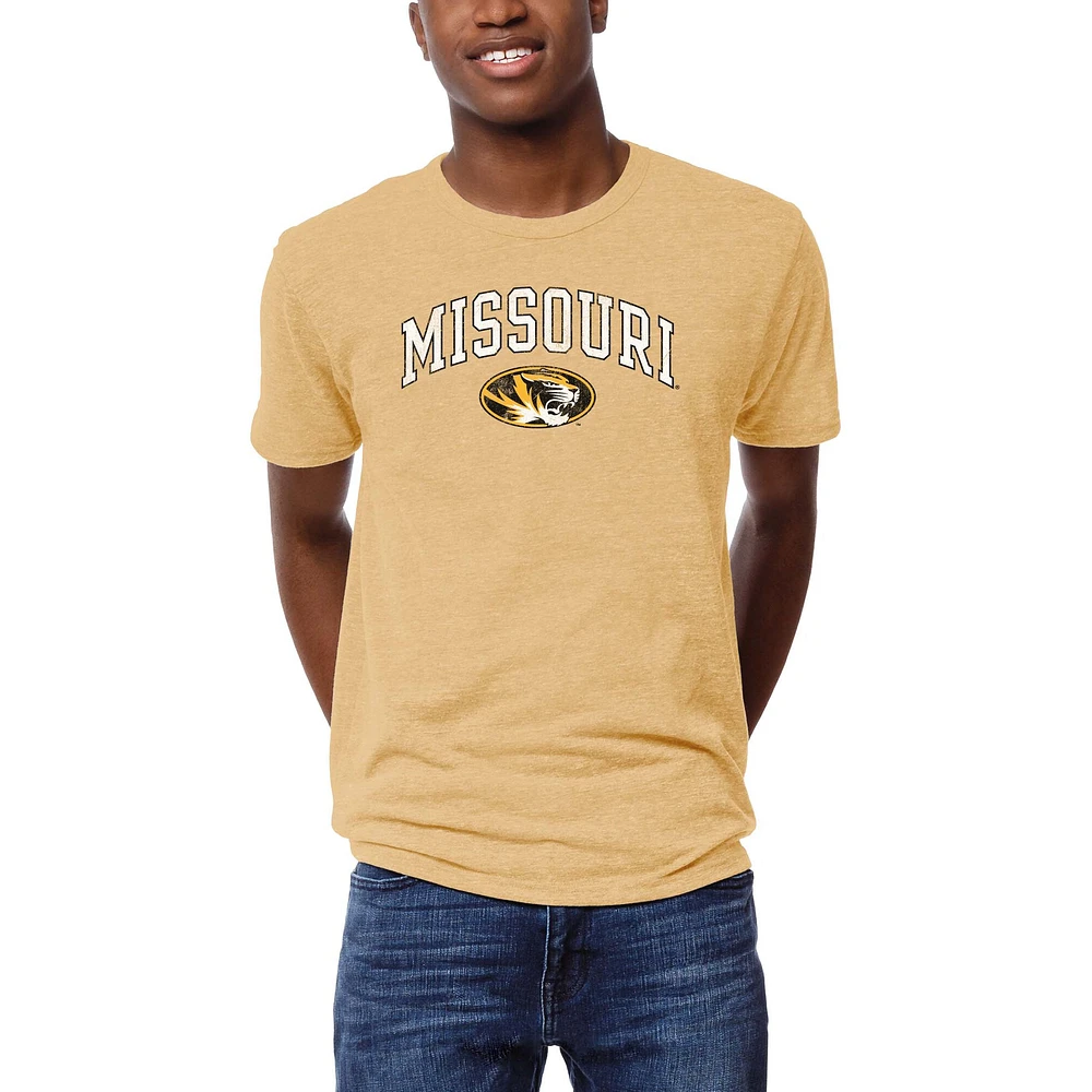 Men's League Collegiate Wear Gold Missouri Tigers Arch Victory Falls Tri-Blend T-Shirt