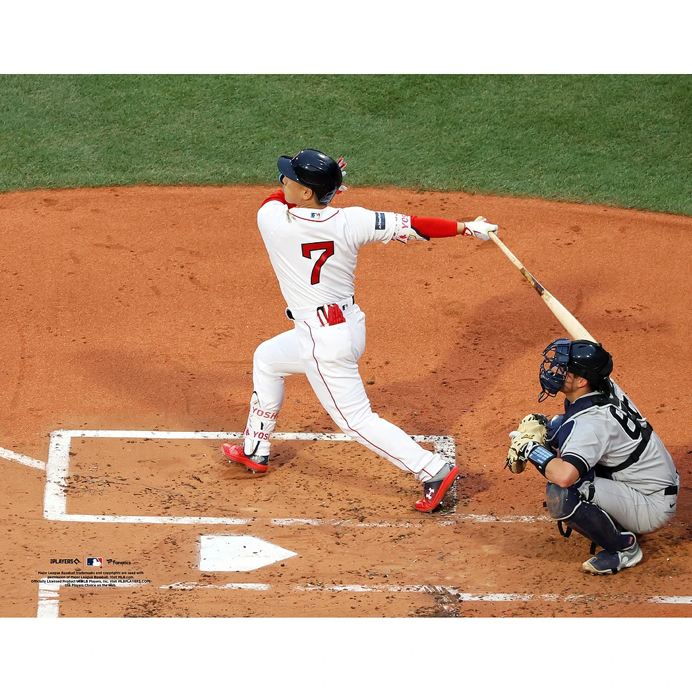 Masataka Yoshida Boston Red Sox Unsigned White Jersey Swing Photograph