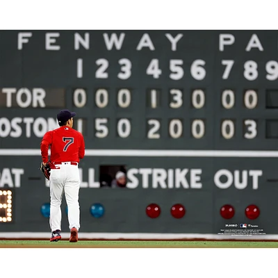 Masataka Yoshida Boston Red Sox Unsigned Jersey Green Monster Photograph