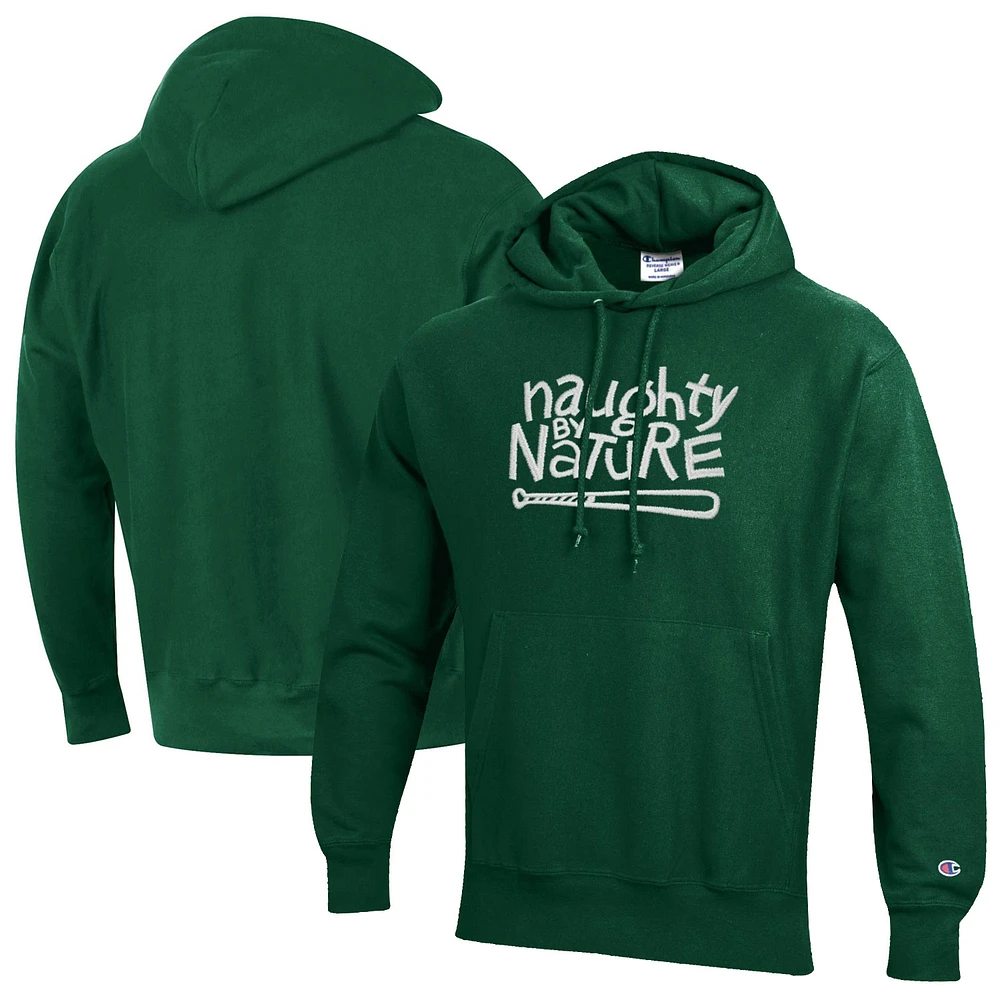 Unisex Champion Hunter Green Naughty by Nature Reverse Weave Fleece Pullover Hoodie