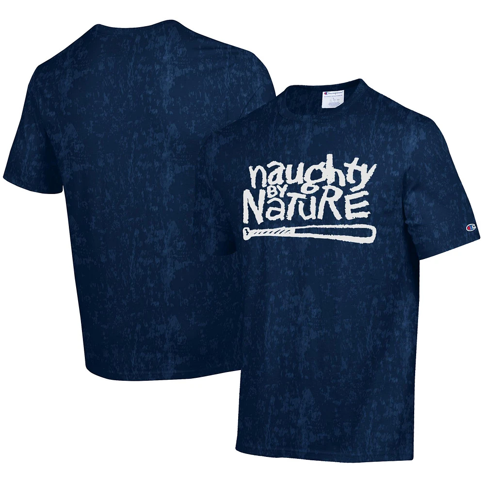 Unisex Champion Navy Naughty by Nature Retro Wash White Ink T-Shirt