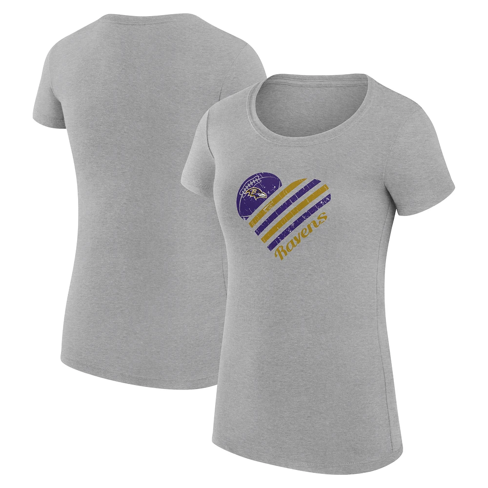 Women's G-III 4Her by Carl Banks Heather Gray Baltimore Ravens Super-Slim Fit Lightweight Heart V-Neck T-Shirt
