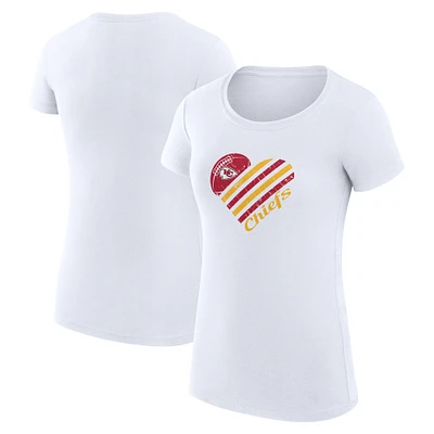 Women's G-III 4Her by Carl Banks White Kansas City Chiefs Super-Slim Fit Lightweight Heart V-Neck T-Shirt