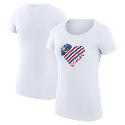 Women's G-III 4Her by Carl Banks White New York Giants Super-Slim Fit Lightweight Heart V-Neck T-Shirt
