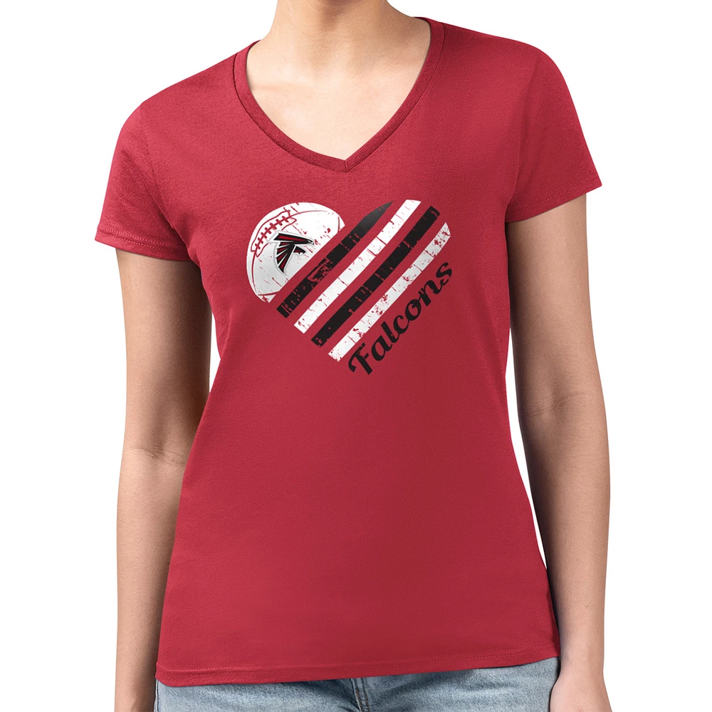 Women's G-III 4Her by Carl Banks Red Atlanta Falcons Super-Slim Fit Lightweight Heart Graphic V-Neck T-Shirt