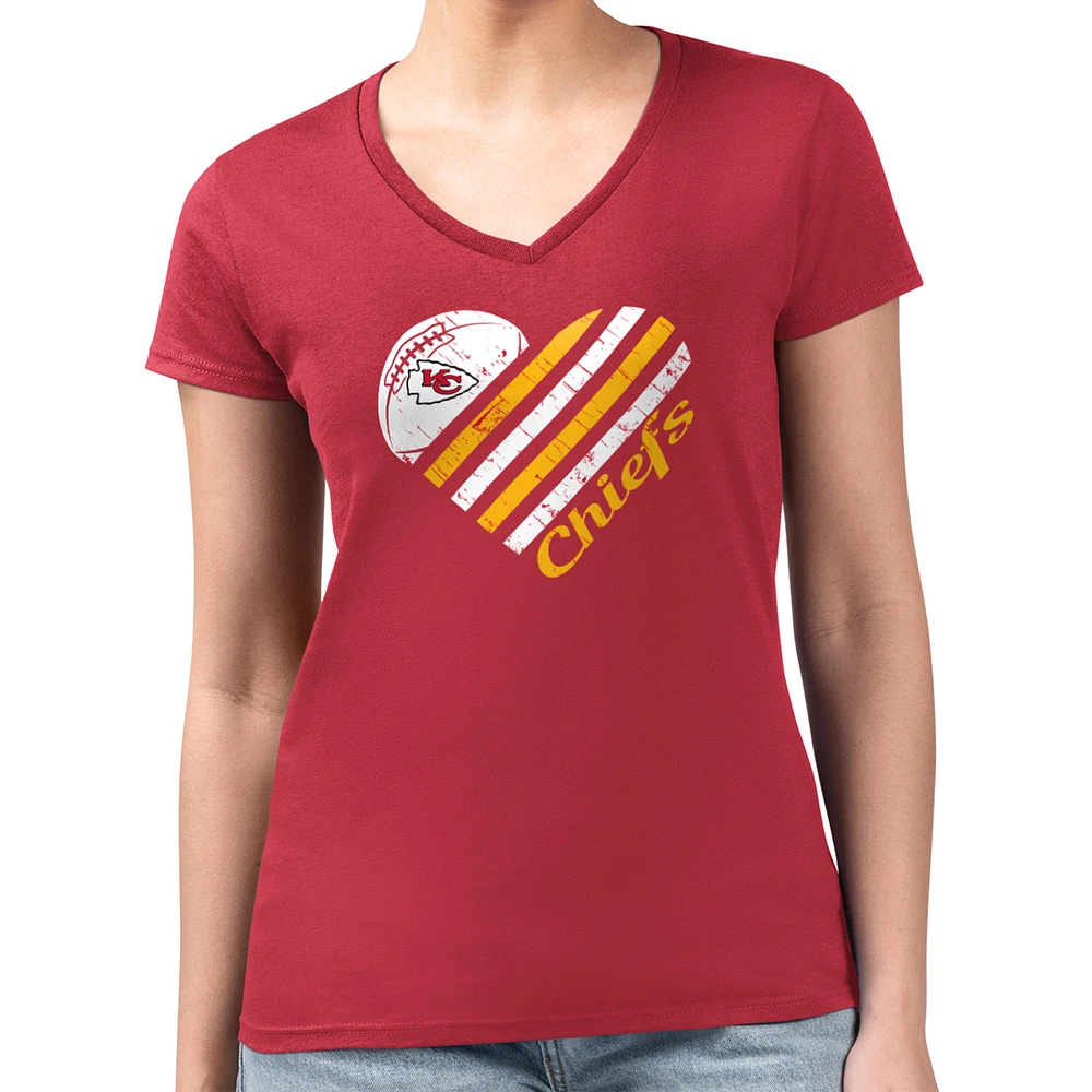 Women's G-III 4Her by Carl Banks Red Kansas City Chiefs Super-Slim Fit Lightweight Heart Graphic V-Neck T-Shirt