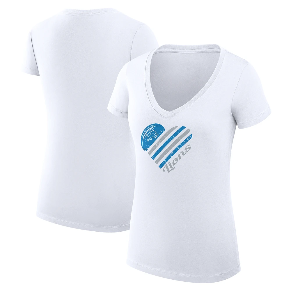 Women's G-III 4Her by Carl Banks White Detroit Lions Super-Slim Fit Lightweight Heart Graphic V-Neck T-Shirt