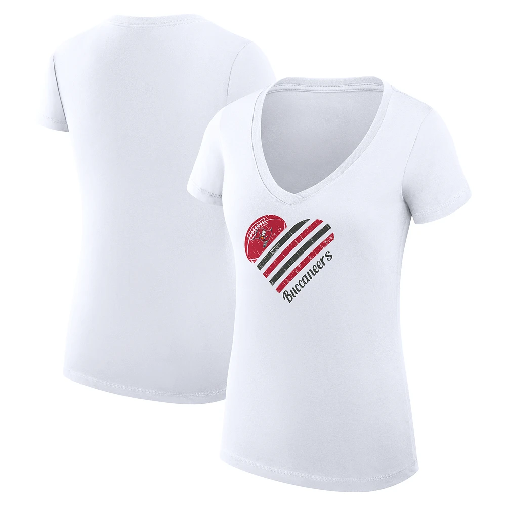 Women's G-III 4Her by Carl Banks White Tampa Bay Buccaneers Super-Slim Fit Lightweight Heart Graphic V-Neck T-Shirt