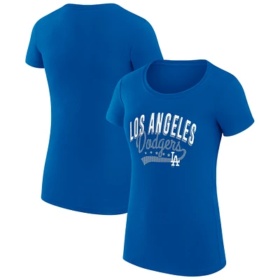 Women's G-III 4Her by Carl Banks Royal Los Angeles Dodgers Super-Slim Fit Lightweight Filigree Team T-Shirt