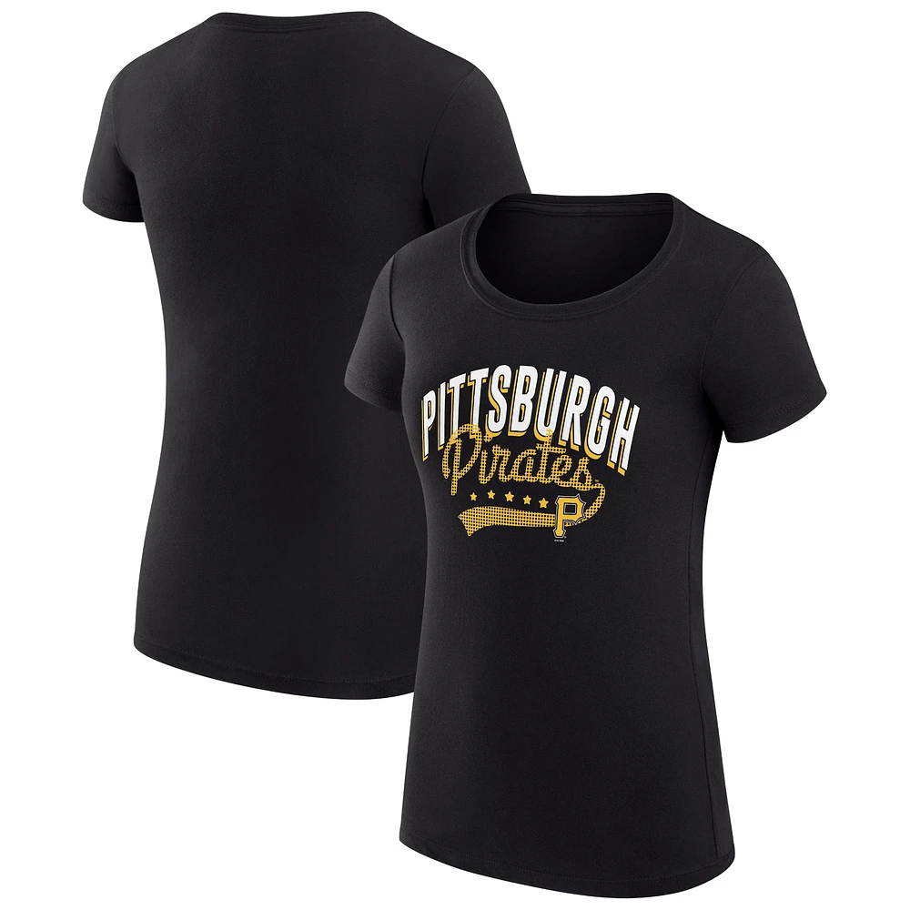 Women's G-III 4Her by Carl Banks Black Pittsburgh Pirates Super-Slim Fit Lightweight Filigree Team T-Shirt