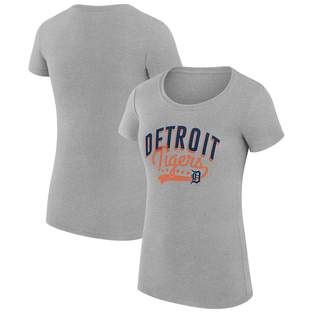 Women's G-III 4Her by Carl Banks Heather Gray Detroit Tigers Super-Slim Fit Lightweight Filigree Team T-Shirt