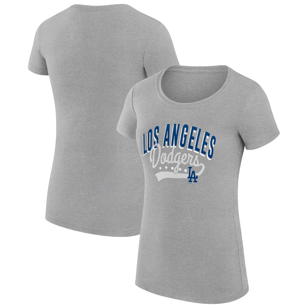 Women's G-III 4Her by Carl Banks Heather Gray Los Angeles Dodgers Super-Slim Fit Lightweight Filigree Team T-Shirt