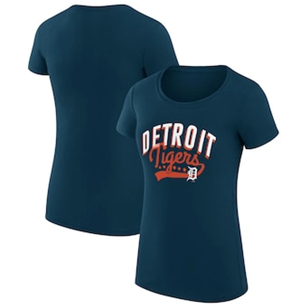 Women's G-III 4Her by Carl Banks Navy Detroit Tigers Super-Slim Fit Lightweight Filigree Team T-Shirt