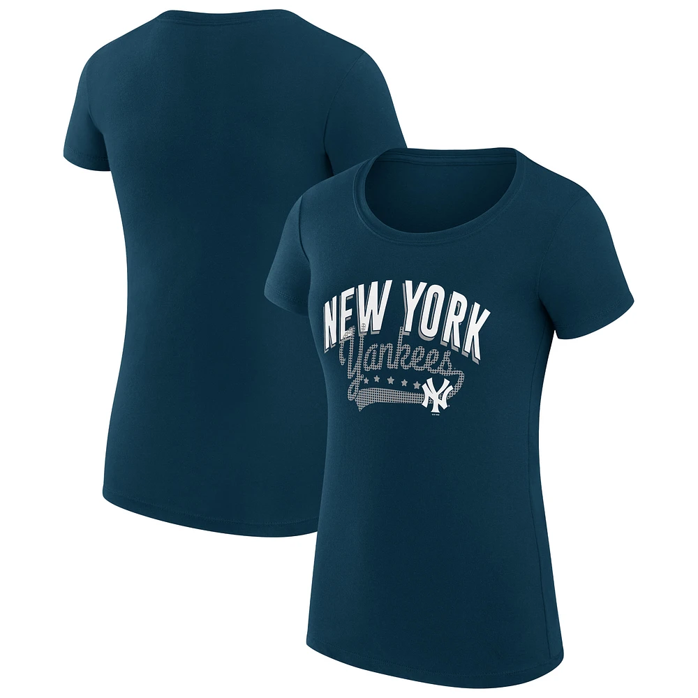 Women's G-III 4Her by Carl Banks Navy New York Yankees Super-Slim Fit Lightweight Filigree Team T-Shirt