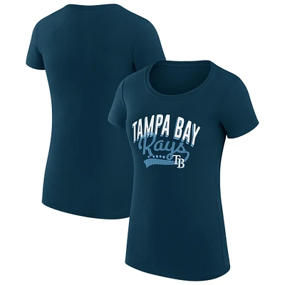 Women's G-III 4Her by Carl Banks Navy Tampa Bay Rays Super-Slim Fit Lightweight Filigree Team T-Shirt