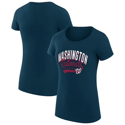 Women's G-III 4Her by Carl Banks Navy Washington Nationals Super-Slim Fit Lightweight Filigree Team T-Shirt