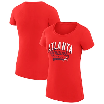 Women's G-III 4Her by Carl Banks Red Atlanta Braves Super-Slim Fit Lightweight Filigree Team T-Shirt
